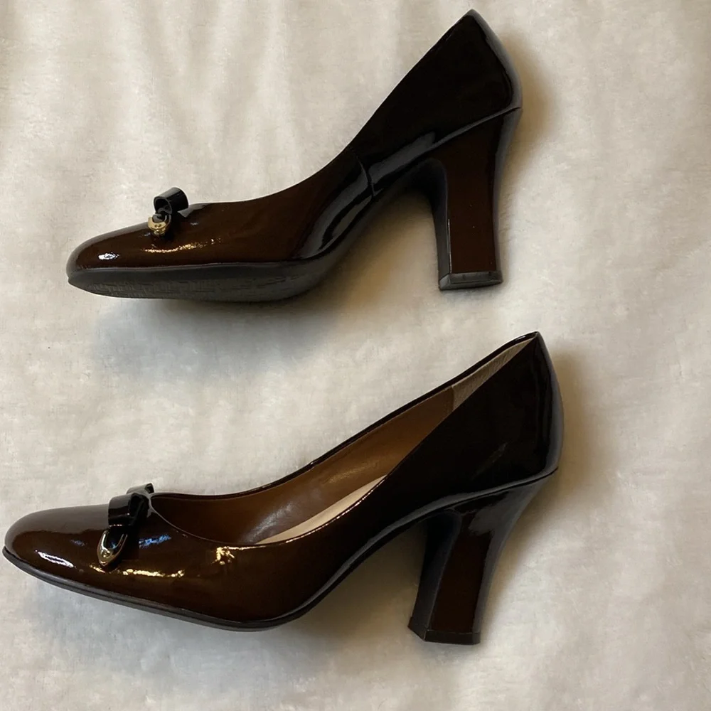 Franco Sarto Brown Leather Pumps With Bow Sz 7.5